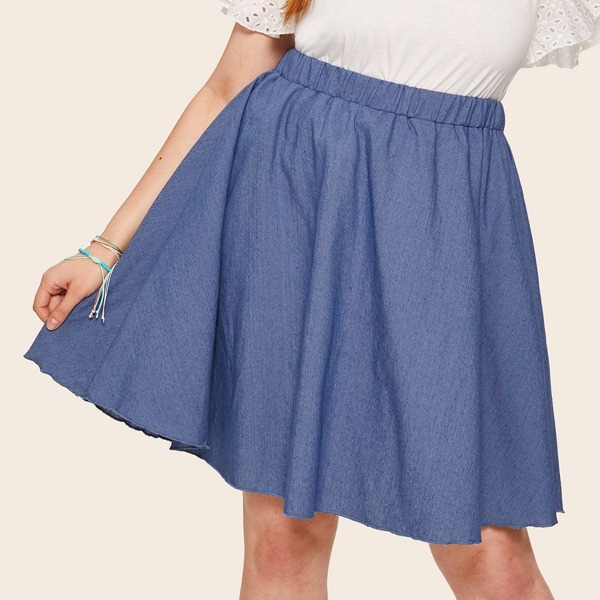 

Plus Elastic Waist Denim Skirt