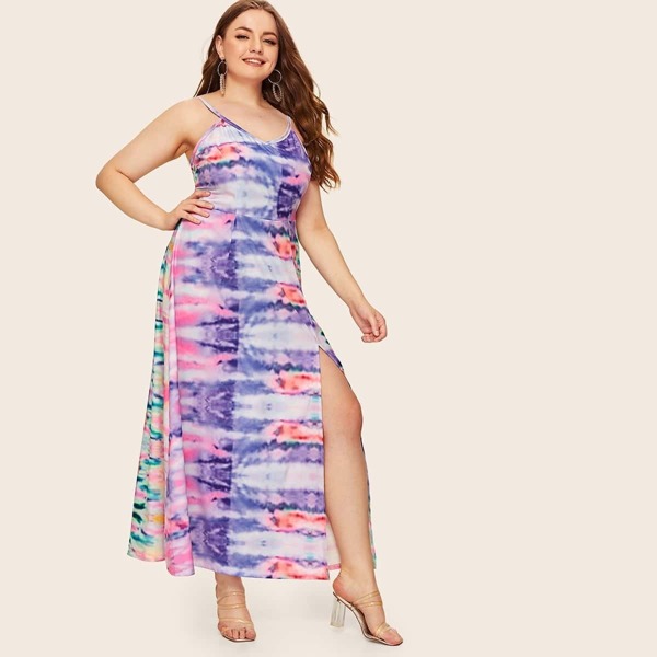 

Plus Tie Dye Split Thigh Maxi Slip Dress, Multicolor