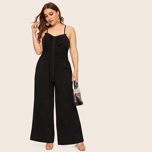 

Plus Wide Leg Bow Cami Jumpsuit, Black