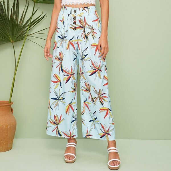 

Plants Print Wide Leg Pants