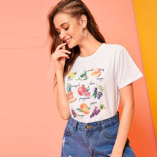 

Fruits & Letter Print Tee