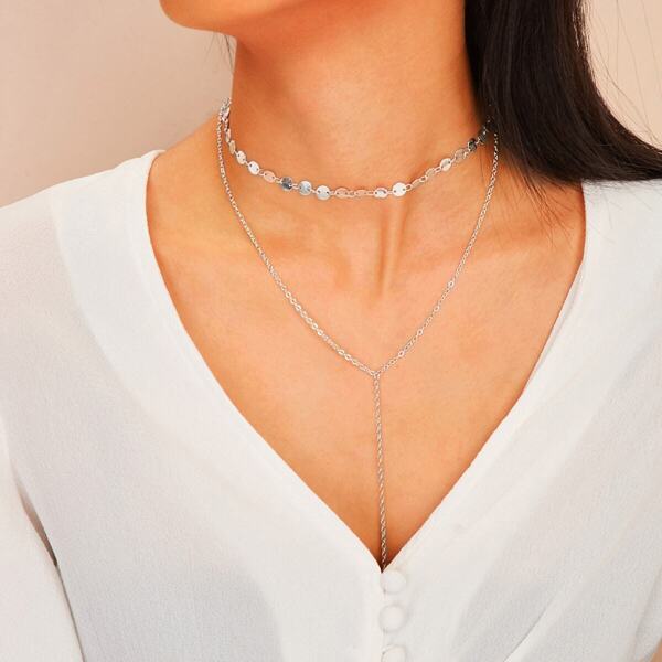 

Disc Detail Layered Lariat Necklace 1pc