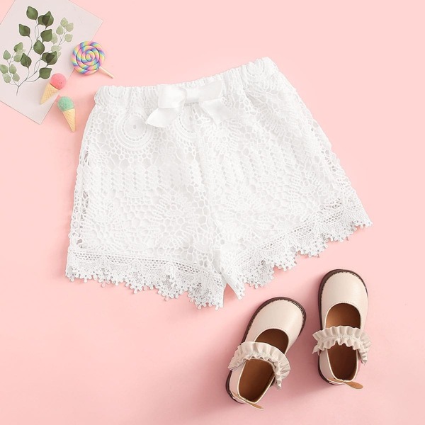 

Girls Bow Front Guipure Lace Shorts, White