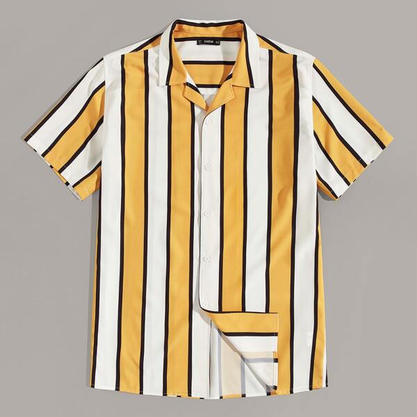 

Men Revere Collar Colorful Striped Shirt, Multicolor