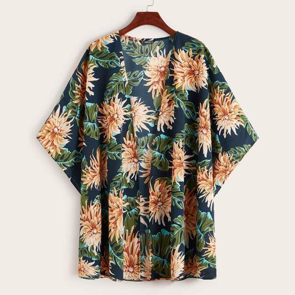 

Tropical Print Poncho Kimono, Multicolor