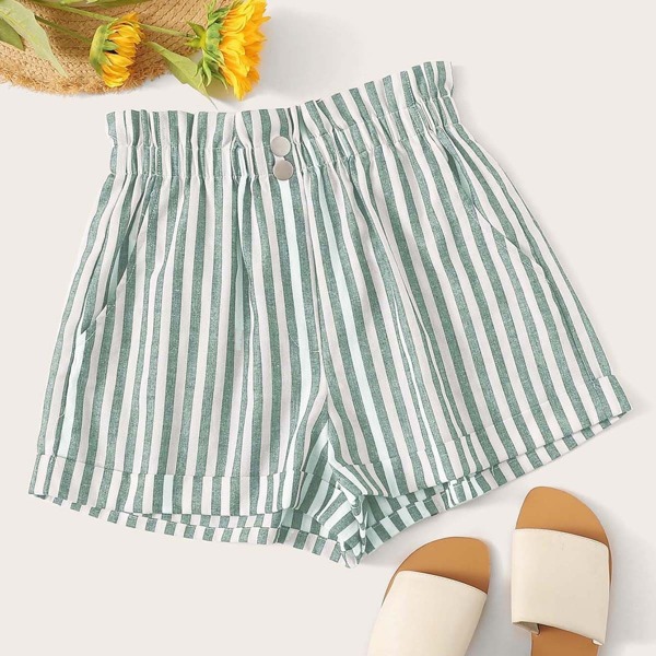 

Button Front Cuffed Striped Shorts