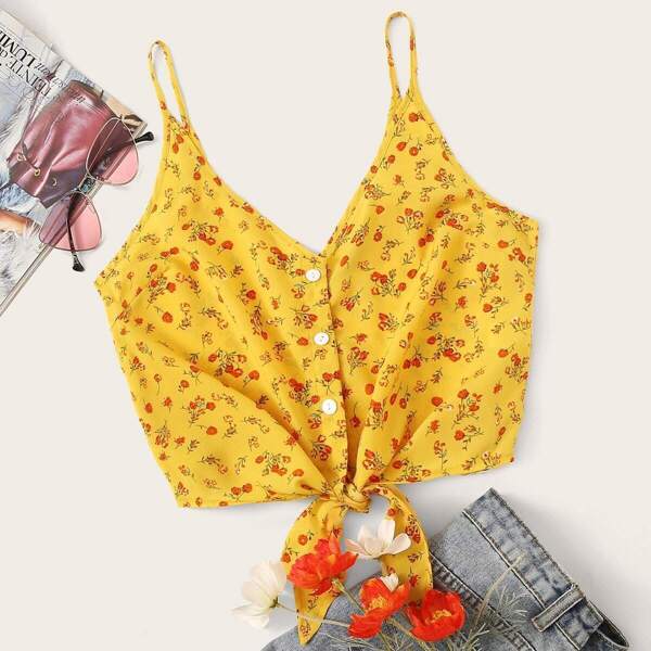 

Button & Knot Front Ditsy Floral Cami Top
