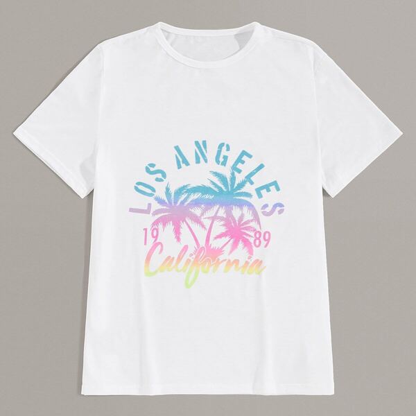 

Men Letter & Coconut Trees Print Tee