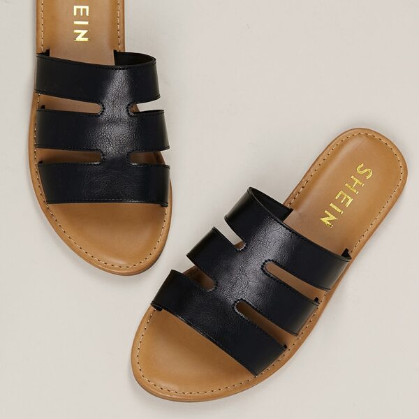 

Triple Straps Flat Slide Sandals, Black