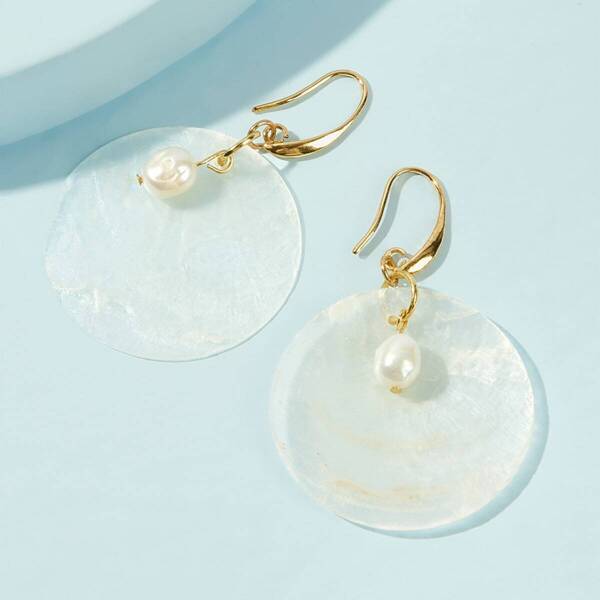 

Faux Pearl Decor Round Drop Earrings 1pair