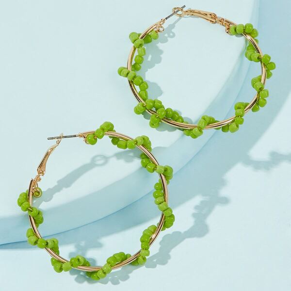 

Bead Decor Oversized Hoop Earrings 1pair