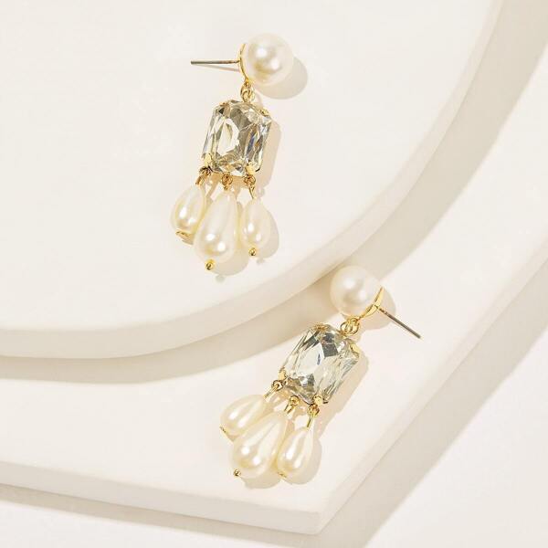 

Faux Pearl Drop Gemstone Earrings 1pair