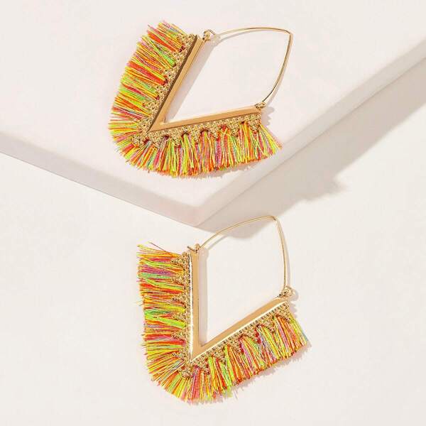 

Серьги в форме треугольника с кисточками 1 пара, Многоцветный