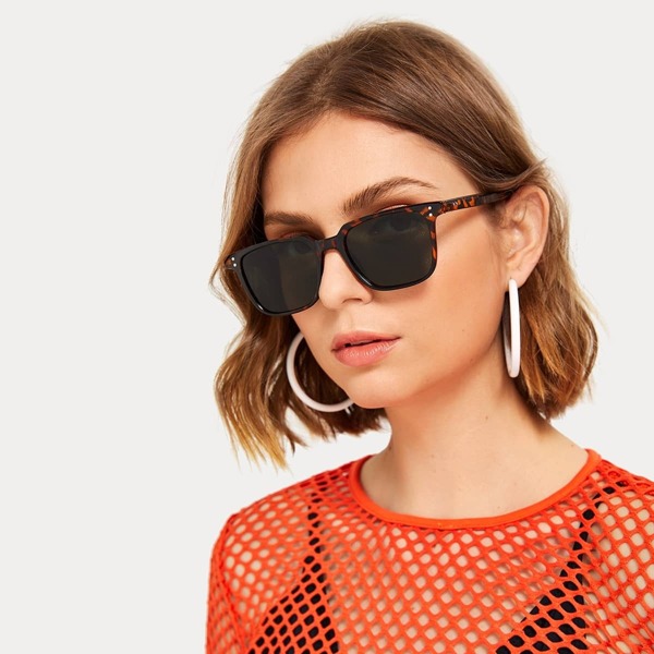 

Tortoiseshell Frame Flat Lens Sunglasses, Multicolor