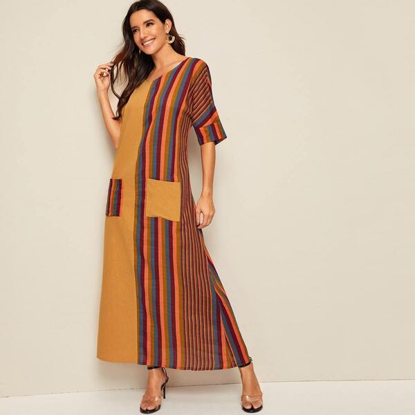 

Dual Pocket Striped Spliced Dress, Multicolor
