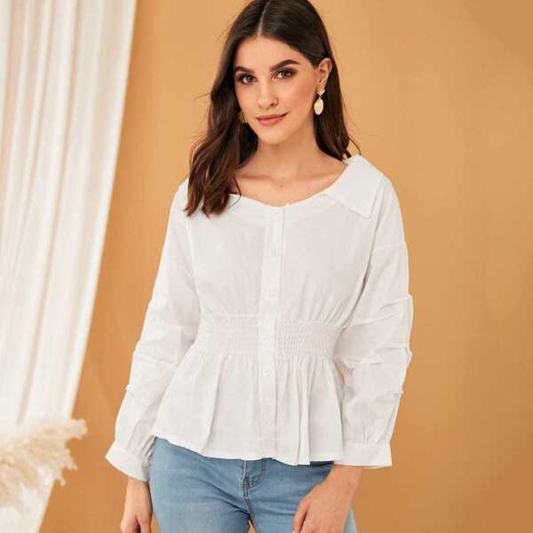 

Button Front Shirred Blouse