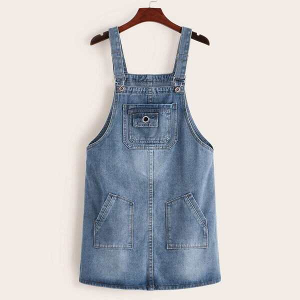 

Pocket Front Overall Denim Dress