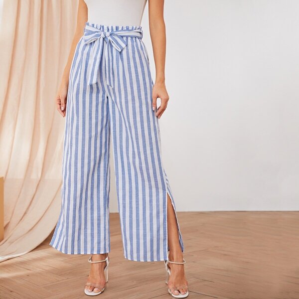 

Striped Split Side Wide Leg Pants