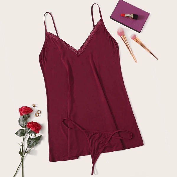 

Plus Criss Cross Lace Trim Slips With Thong