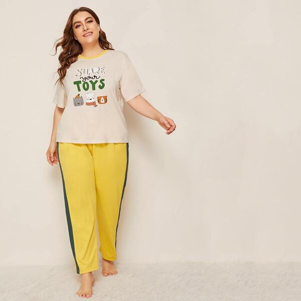 

Plus Letter & Cartoon Print Pajama Set