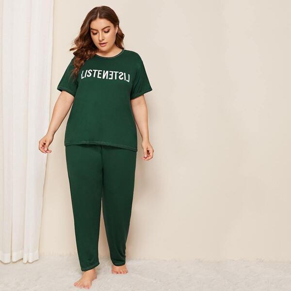 

Plus Letter Print Pajama Set