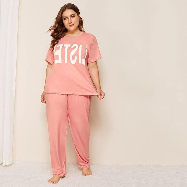 

Plus Letter Print Pajama Set