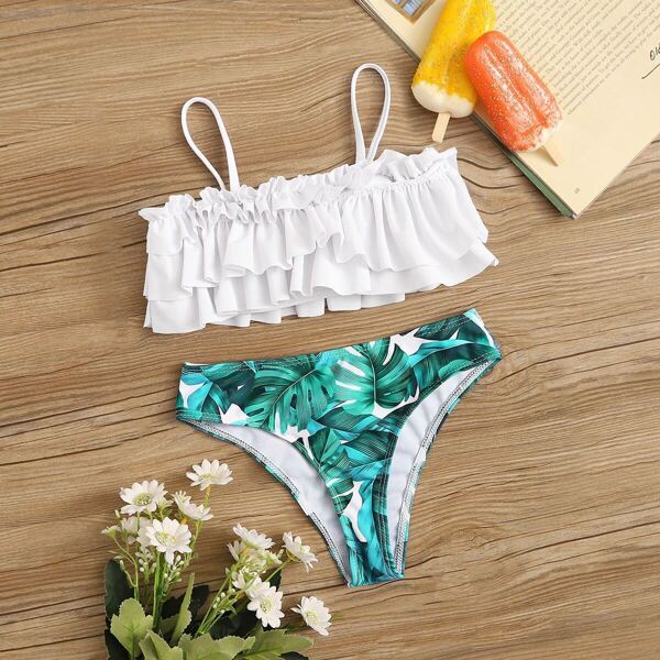 

Girls Tiered Layer Top With Tropical Panty Bikini
