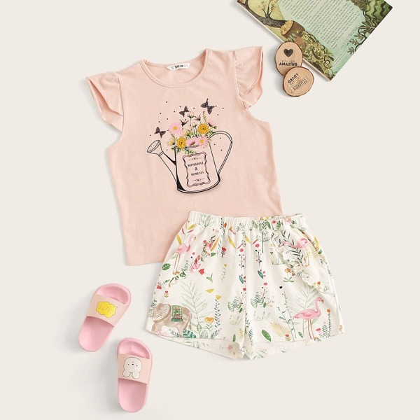 

Girls Plant & Animal Print Tee & Shorts Set, Multicolor