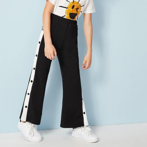 

Boys Buttoned Contrast Side Sweatpants, Black