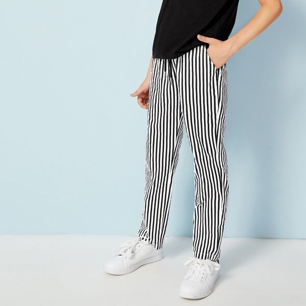

Boys Drawstring Waist Striped Pants