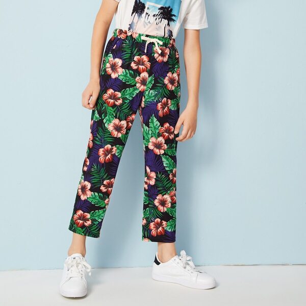 

Boys Tropical Print Knot Detail Pants, Multicolor