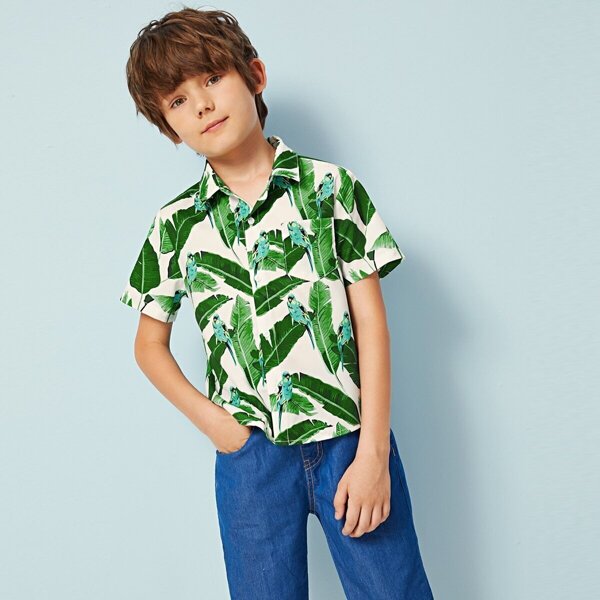 

Boys Tropical Print Patch Pocket Shirt, Multicolor