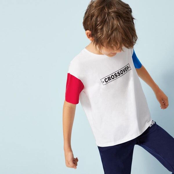 

Boys Letter Print Color Block Tee