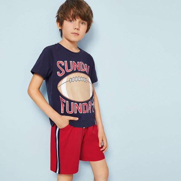 

Boys Graphic Print Top & Striped Side Shorts Set, Multicolor