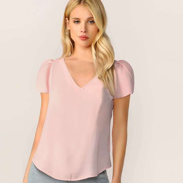 

Solid Petal Sleeve Top, Pink