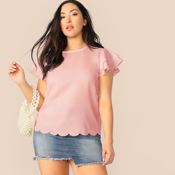 

Plus Solid Layered Sleeveless Scalloped Hem Top