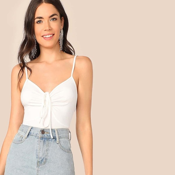 

Ruched Knot Print Slip Bodysuit