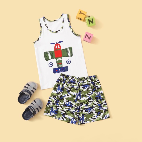 

Toddler Boys Camo & Airplane Print Pajama Set