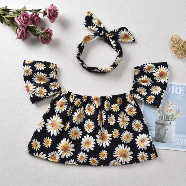 

Toddler Girls Daisy Floral Print Blouse With Headband