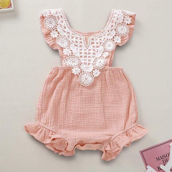 

Baby Girl Contrast Guipure Lace Frill Hem Romper