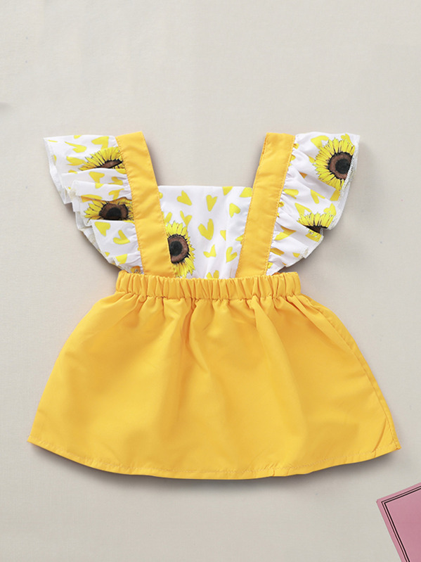 

Baby Sunflower Print Ruffle Trim Pinafore Dress, Multicolor