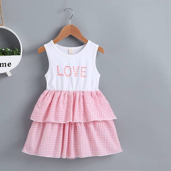 

Toddler Girls Contrast Gingham Tiered Layer Tank Dress, Multicolor