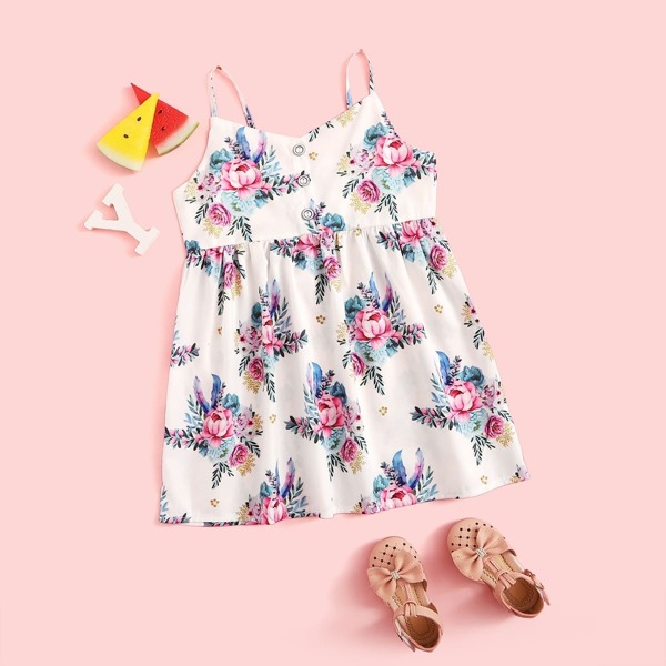 

Toddler Girls Floral Print Half Button Slip Dress