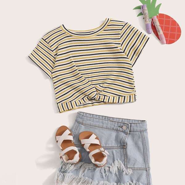 

Toddler Girls Twist Front Stripe Print Tee