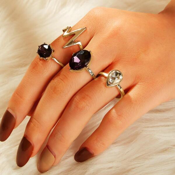 

Gemstone Engraved Cuff Ring 4pcs