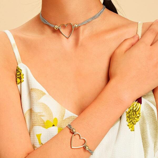

Heart Shaped Pendant Necklace & Bracelet 2pcs