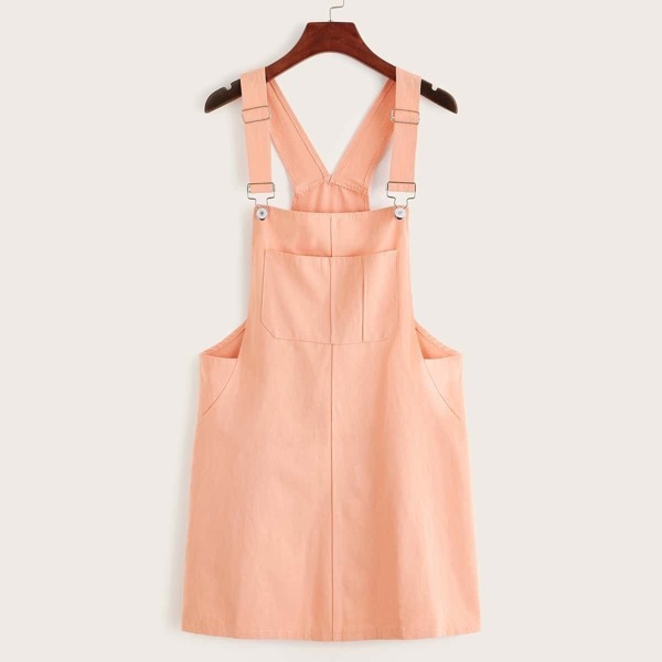 

Pocket Front Solid Pinafore Dress, Pink