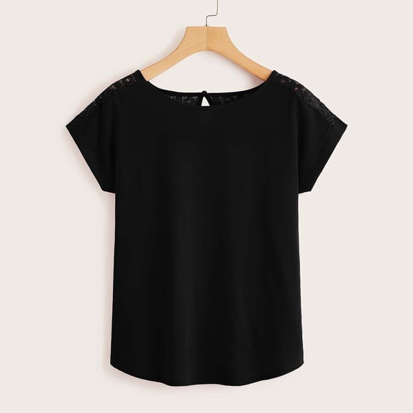 

Contrast Lace Back Blouse, Black
