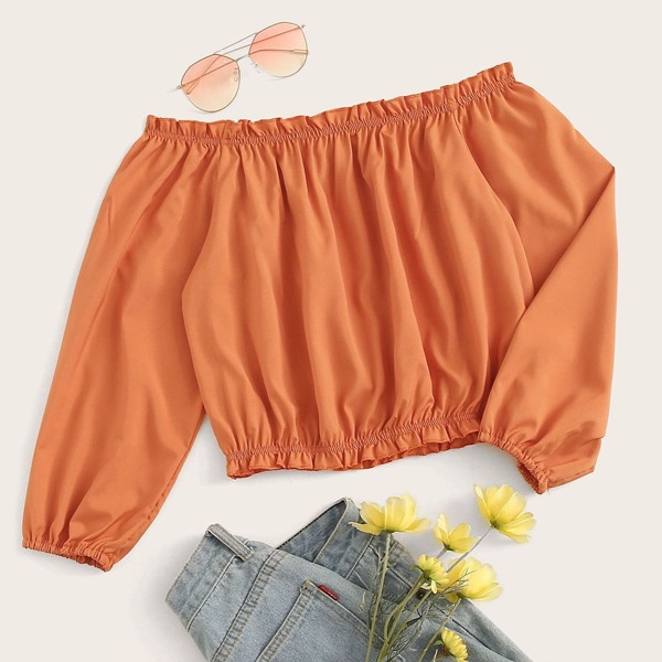 

Off The Shoulder Frill Trim Blouse