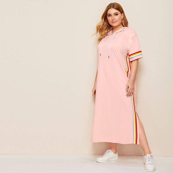 

Plus Side Striped Slit Hoodie Dress
